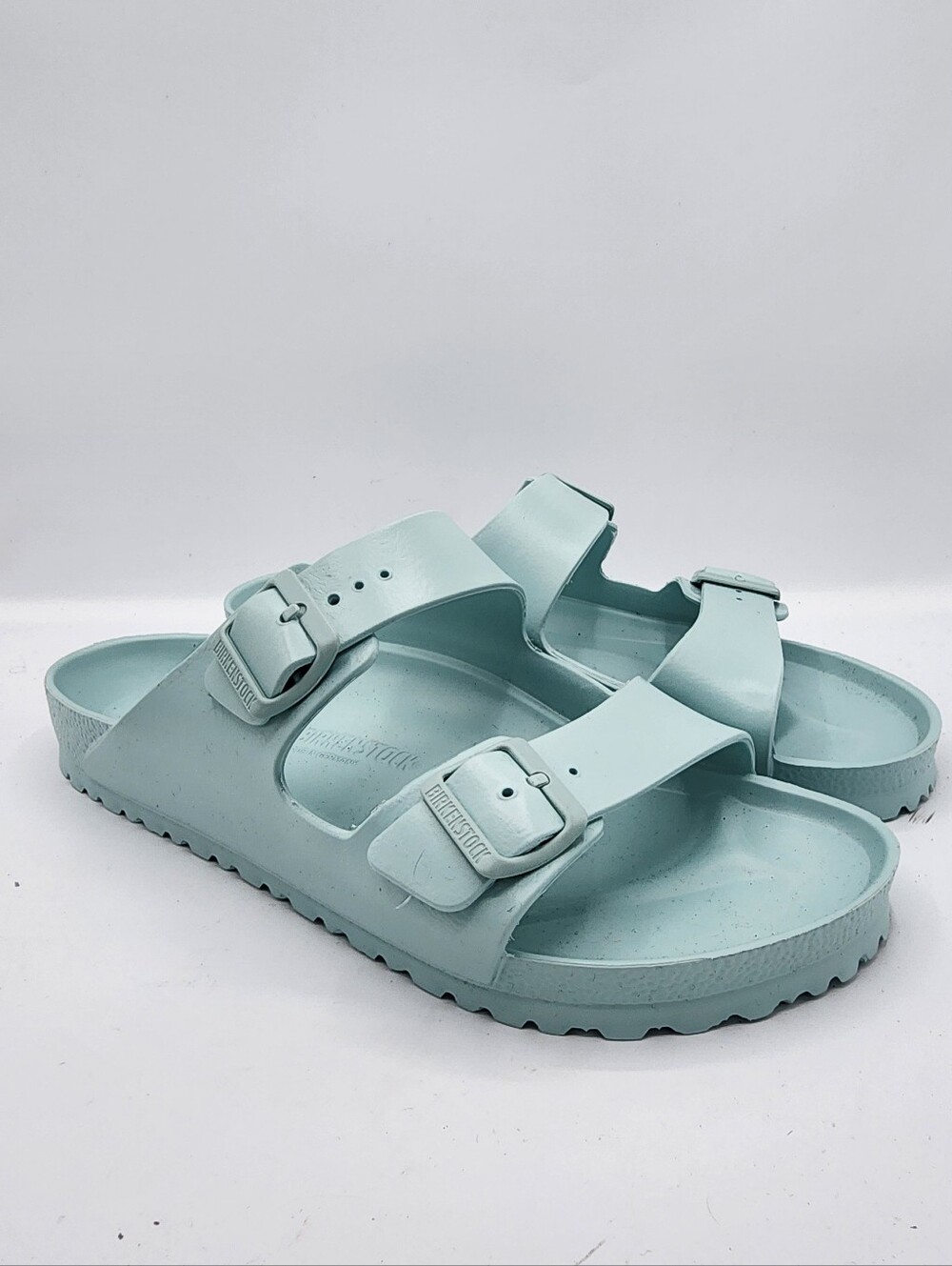 Birkenstocks Adjustable Double-Buckle Slide Sandals in Light Blue